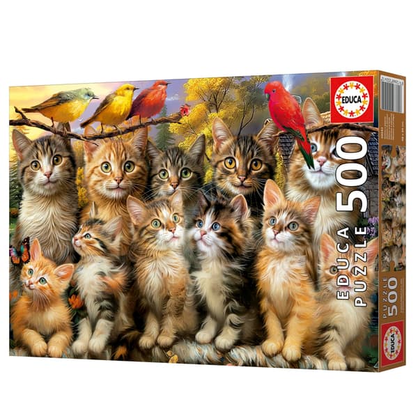 Pussel - EDUCA - Kattungar och fåglar - 500 bitar