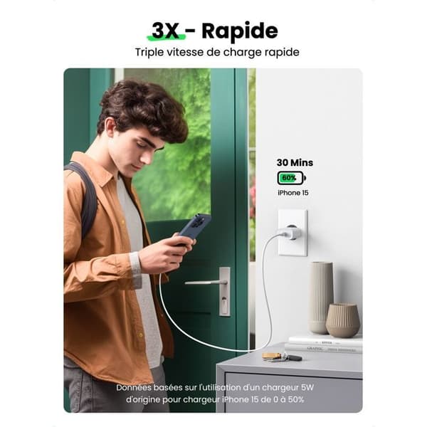 UGREEN Väggladdare - 1 USB-C-port - 20W - Vit