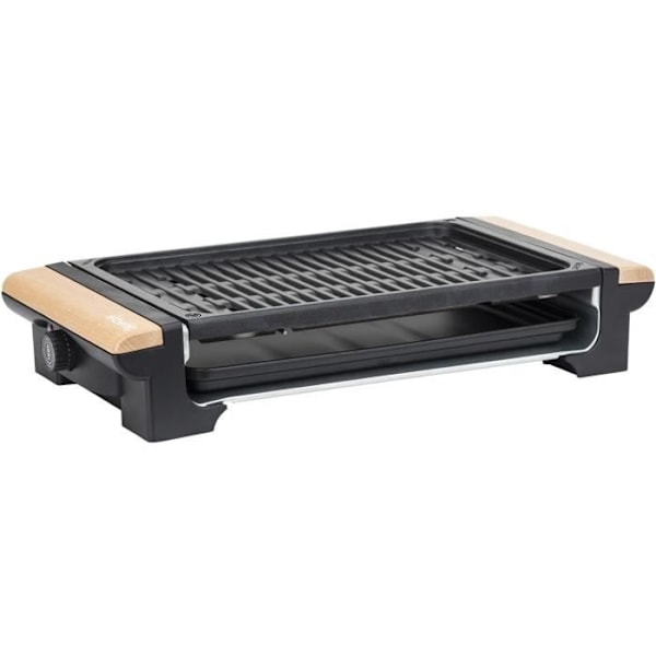 H.KoeNIG - RP320 - 2-i-1 grill - Bakstensfunktion och grillfunktion - 37 x 23 cm - Trähandtag - 1300 W