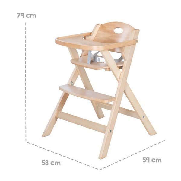 Hopfällbar barnstol - ROBA - FOLD UP SMART - Matbricka + säkerhetssele - Naturträ