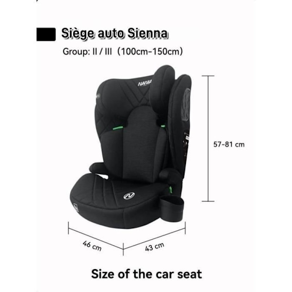 Bilbarnstol med bälte - NANIA - SIENNA - Grupp 2/3 - I-storlek - Svart