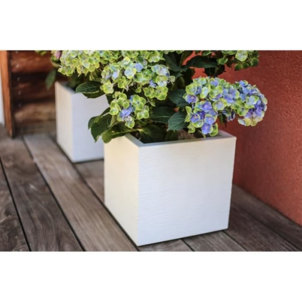 EDA PLASTIQUE Graphit Up fyrkantig blomma låda - 21 L - 29,5 x 29,5 x 29,5 cm - Vit cerusie