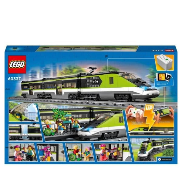 LEGO 60337 City Express passagerartåg, fjärrkontroll lokleksak med strålkastare, band, matbil, från 7 år och uppåt