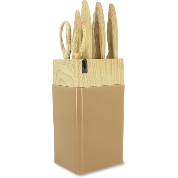 6-delat knivblock - MENASTYL - 5041064 - Keramiskt blad - Polypropylen - Hasselnöt