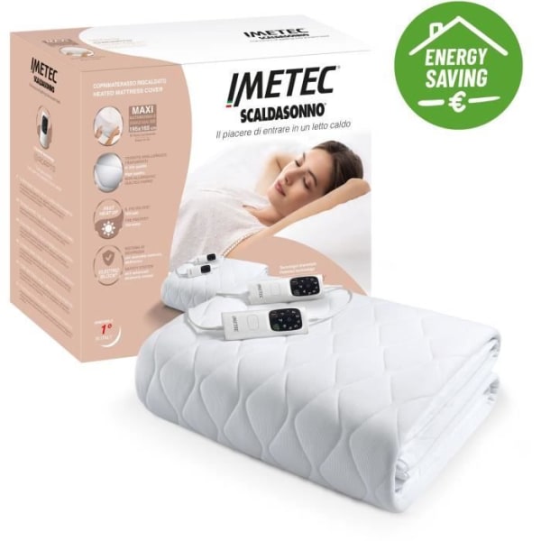 Uppvärmd madrass - Imetec - 2 Platser Adapto Maxi, 195x165 cm - 6 temperaturer - Allergivänligt tyg - Konstant temperatur