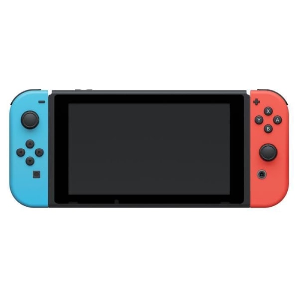 Nintendo Switch Console med en neonröd Joy-Con och en neonblå Joy-Con