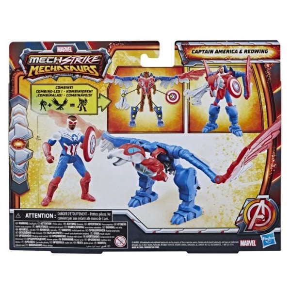 Marvel Mech Strike Mechasaurs, 4-tums Captain America Actionfigur med Redwing Mechasaur, Superhjälteleksak