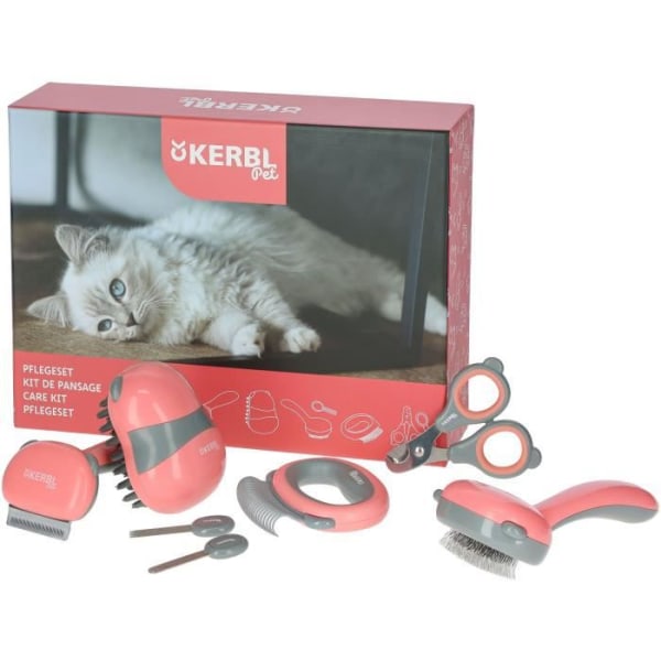 7 -Piece Kerbl Grooming Kit - Röd och svart - för katter