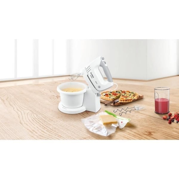 BOSCH ErgoMixx MFQ364V6 Robotblandare - 450 W - Vit/Grå - 5 hastigheter + turbo - 2 rostfria vispar - 2 rostfria degkrokar