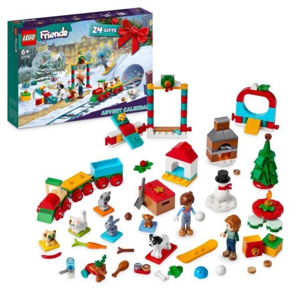 LEGO Friends 41758 adventskalender 2023, med 24 presenter inklusive 8 djurfigurer, 2 minidockor, julklapp