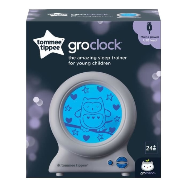 TOMMEE TIPPEE Groclock pedagogisk väckarklocka, väckarklocka och nattlampa för små barn, USB-driven