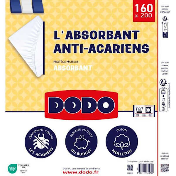 Dodo - Madrass Protector - The Absorbent - Anti -Mite - 160x200 cm - White