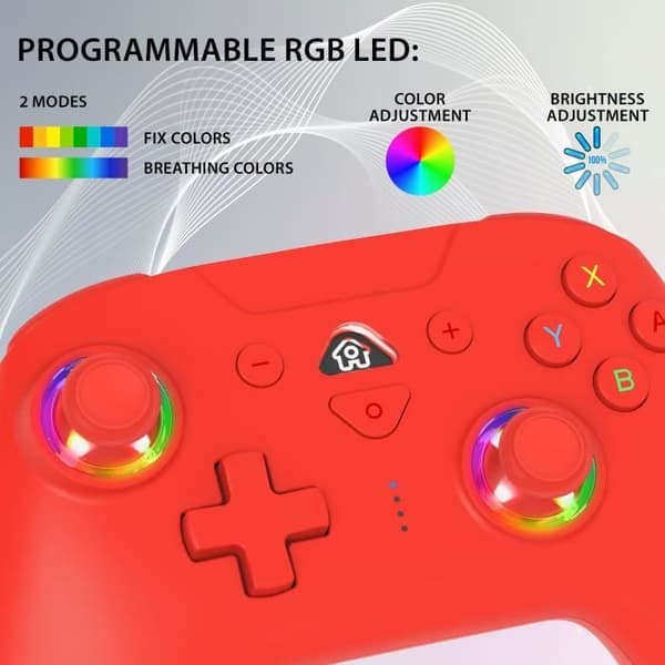 Trådlös kontroll - SUBSONIC - Switch 2 / Switch - Programmerbara lysdioder - Vibrationer - Gyroskop - Röd