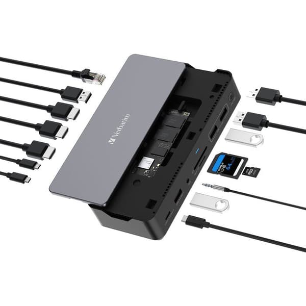 VERBATIM Pro CDS-15SSD USB-C 3.2 Bärbar dockningsstation - Inkluderar 256 GB SSD - Grå