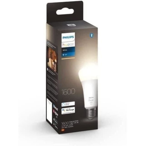 Philips Hue White, LED -ansluten LED E27 100W, 1600 Lumen, Bluetooth Compatible, fungerar med Alexa, Google, HomeKit