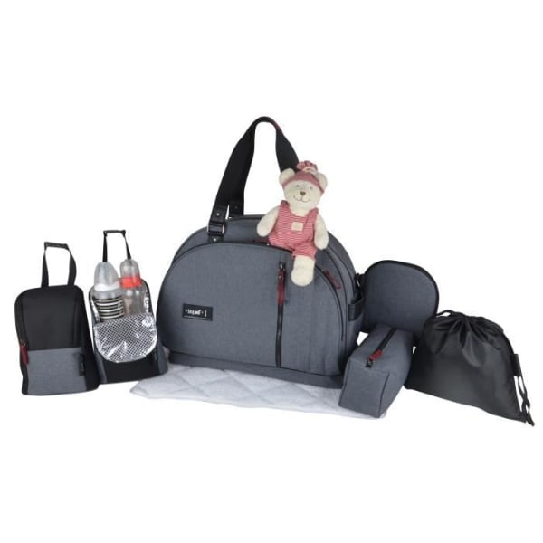 Baby ombord - byte av väska - veckan slutar rök - baby resväska - ljunggrå vinröd läderdetaljer och svart stor väska