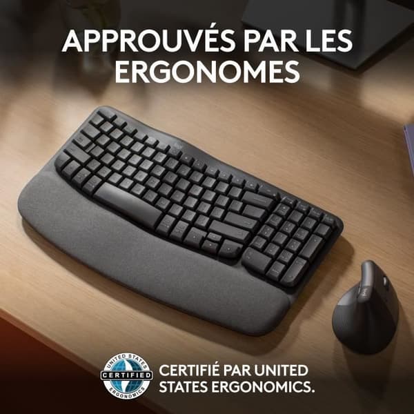 Tangentbord - Trådlöst - Logitech - Wave Keys - AZERTY - Ergonomiskt - Handledsstöd