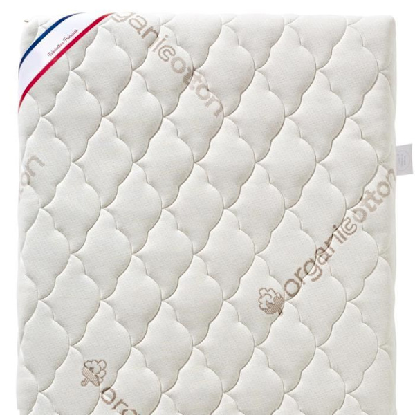 Babymadrass i ekologisk bomull - 60x120x10 cm - 100% bomull - Avtagbart överdrag - Ingen kemisk behandling