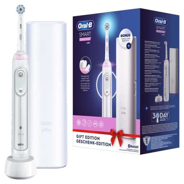 ORAL-B Smart Sensitive uppladdningsbar elektrisk tandborste 1 Bluetooth-anslutet  handtag, 1 borsthuvud, 1 gratis resväska ac31 | Fyndiq