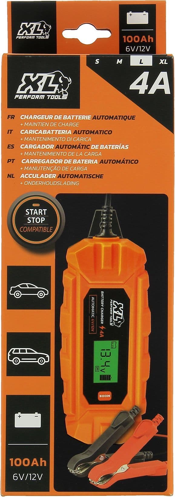 Bilbatteriladdare - XLPT - 4A - 70W - 12V - 3 m - IP65 - Matningsläge - Digital display
