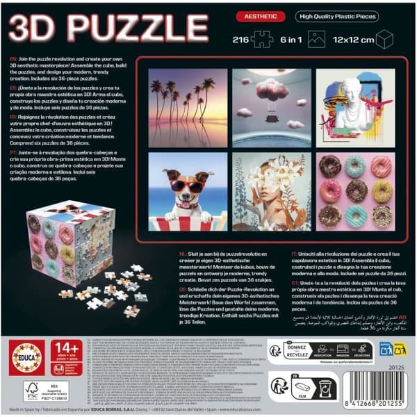 3D-pussel - EDUCA - Kub Estetisk - 216 bitar - 6 pussel med 36 bitar - Utmaning 8 år + (20125)