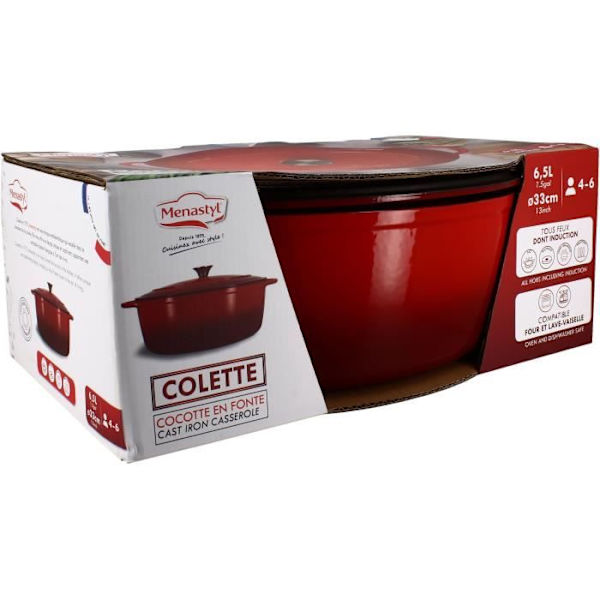 Gryta - MENASTYL - 6020102 - Oval - Emaljerat gjutjärn - Röd - 6,5 liter