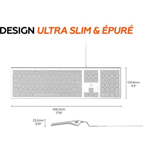 MOBILITY LAB ML304304 - Wired Touch Design Keyboard med 2 USB för Mac - AZERTY - Vit och silver