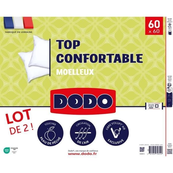 DODO - Set med 2 kuddar - Bekväm - 60 x 60 cm - 100% polyester VOLUPT'AIR - Vit