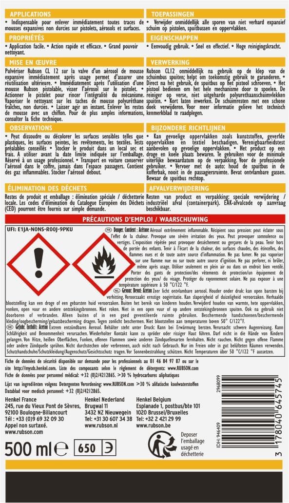 Expanderande skumrengöringsaerosol - RUBSON - CL 12 - 500 ml