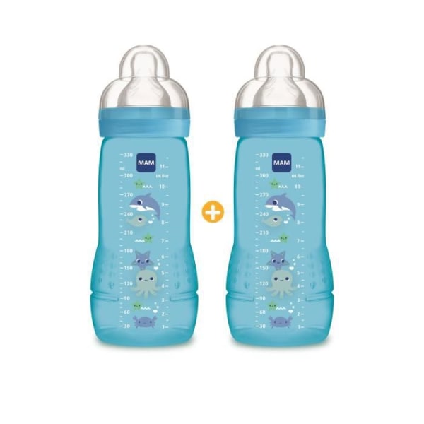 MAM Easy Active 2nd Age Colourful Baby Bottle - 330 ml - från 6 månader - Flow Teat X - Set med 2 - Boy