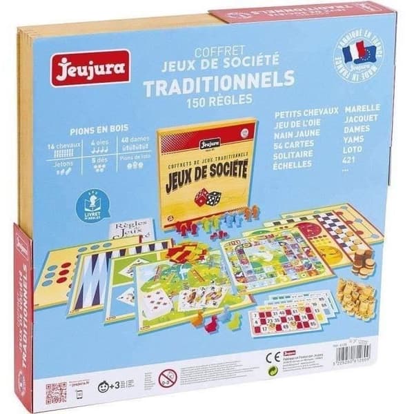 JEUJURA Traditionell brädspelask - Trälåda