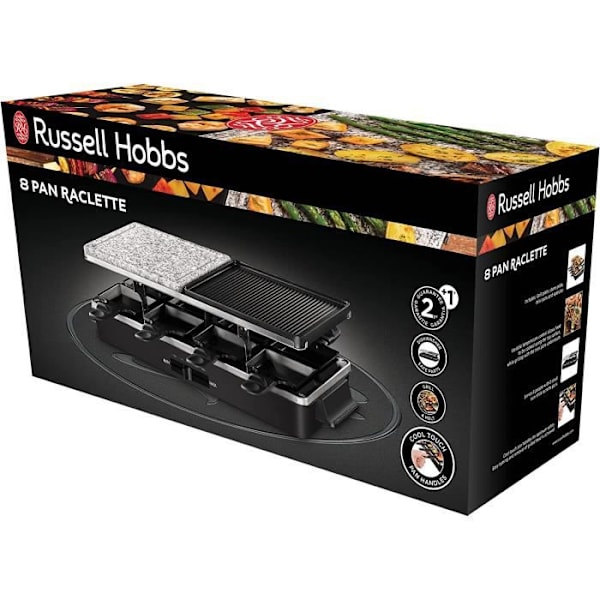 Russell Hobbs Raclette Device - 26280-56 - 3 i 1 Multifunktion - 8 personer - 1400W - Cooking Stone - Reversible Grill