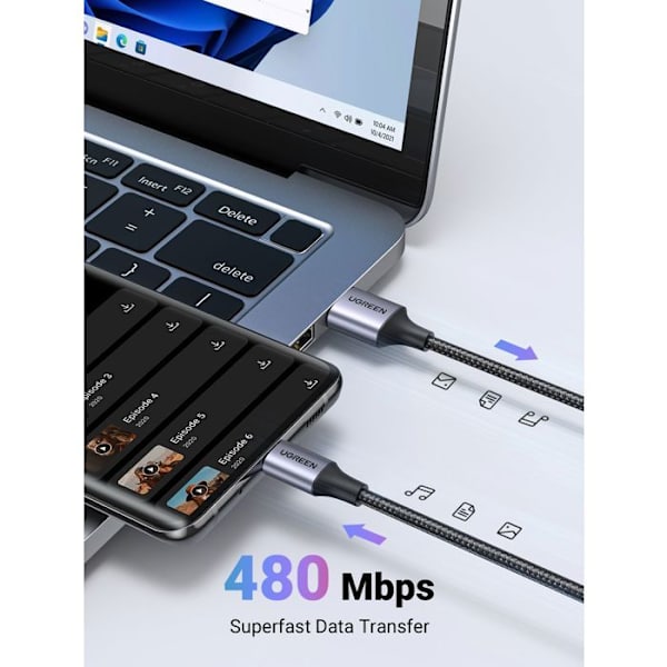 USB-kabel - UGREEN - Förstärkt USB-C- och USB-A-kabel - 1 m - Svart