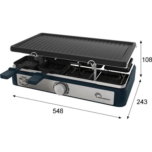 Rektangulär raclettegrill - LITTLE BALANS - Maxi Grill & Cheese - 1400 W - 8 personer - Moo / pepper design