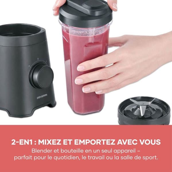Mixer - SEVERIN - SM3753 Mix & Go - 320 W - 2 x 600 ml flaskor - 2 hastigheter - 4 vassa blad - Svart