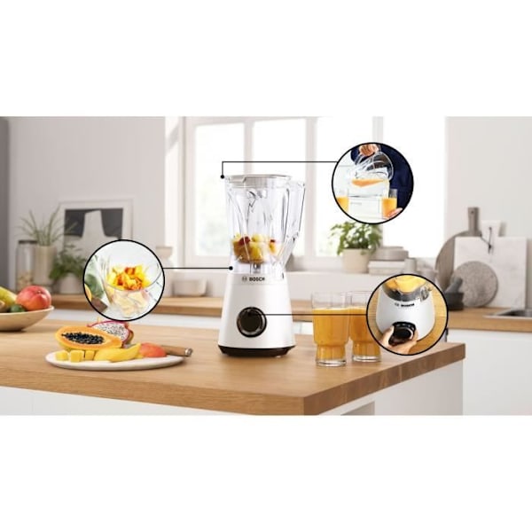 VitaPower Blender - BOSCH - MMB6141W - 1200 W - 30000 rpm - 2 hastigheter + turbo - 2 L skål - 4 avtagbara blad - Vit
