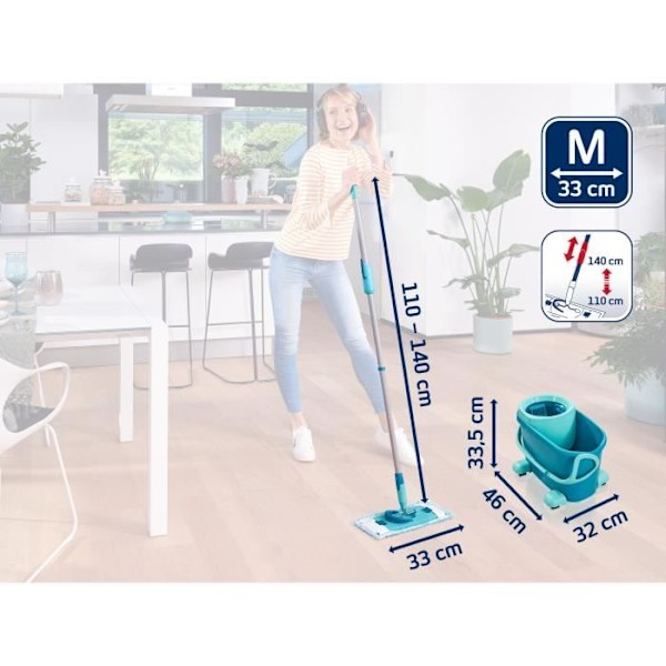 LEIFHEIT Clean Twist M Ergo mobil 52121 Golvrengöringssats - Golvmopp med lock, lättsnurrbar hink, hjul
