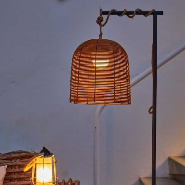 Nomadisk taklampa - LUMISKY - HANG BOHEME - H35 cm - Polyrotting med rep - Varmvit och dimbar vit LED
