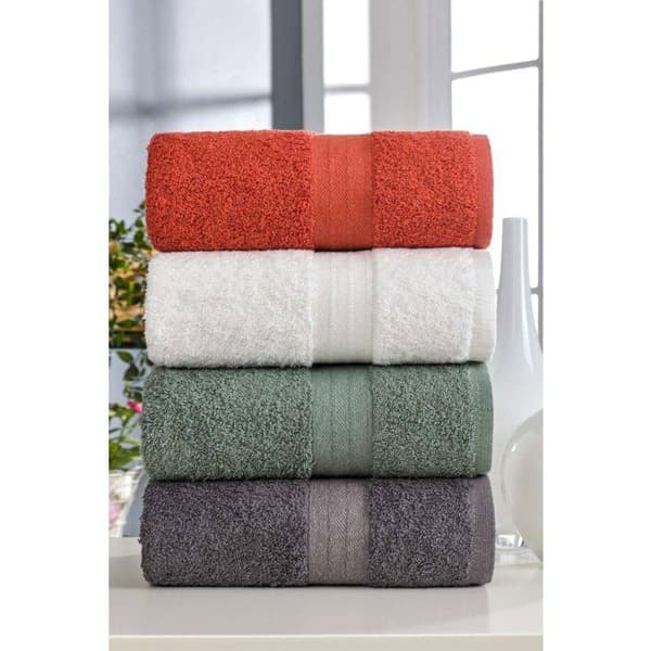 Set med 4 handdukar - 50 x 85 cm - Vit, Grön, Antracit, Orange