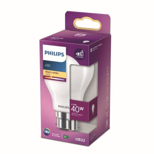 Philips LED-lampa Ekvivalent 40W B22 Varmvit, ej dimbar, glas