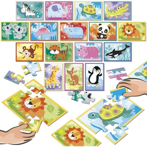 Pussel - EDUCA - Battle Jr Animals - 16 pussel - 9 bitar per pussel - För barn från 4 år