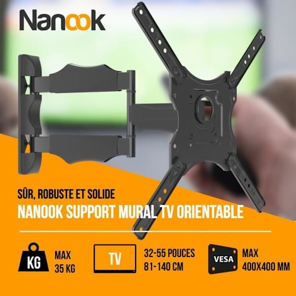 NANOOK vridbart väggfäste för 32-55 tums TV-apparater - Tiltbart - Väggfäste för LCD-, LED-, QLED- och OLED-TV-apparater