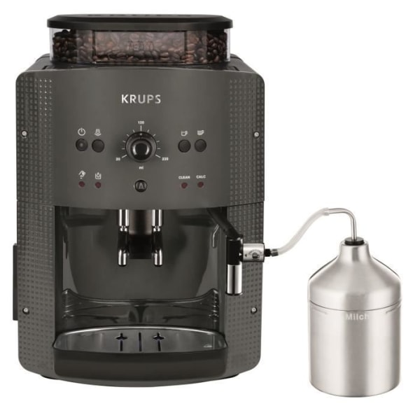 KRUPS Kaffemaskin med bönkvarn, Mjölkskummare, 2 samtidiga espressokoppar, Automatisk rengöring, Essential grå YY5149FD