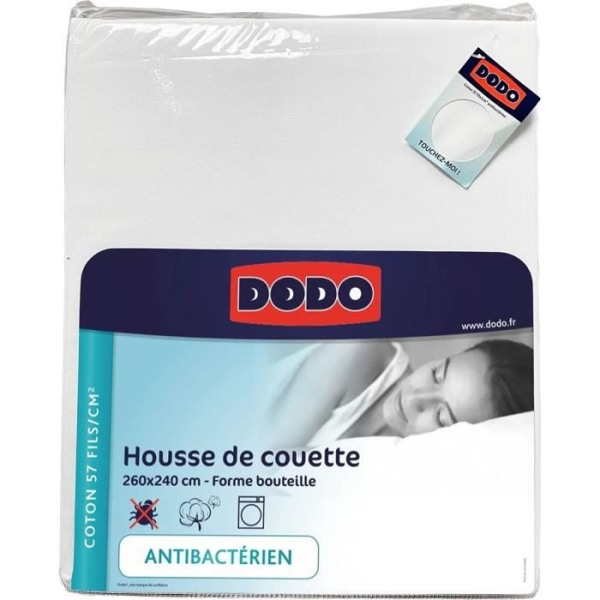 Dodo täcke omslag - 260x240 cm - bomull - antibakteriell - vit - gjord i Frankrike