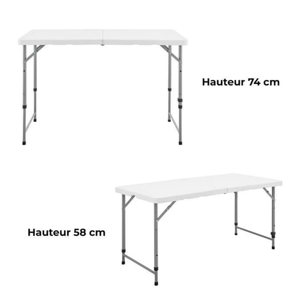 Fällbart receptionsbord för 4, 122 cm, stålram & PEHD-skiva, vit – höjd 58/74 cm Vit one size