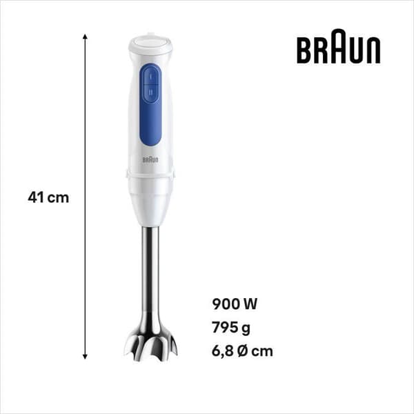 Stavmixer - BRAUN - MultiQuick MQ30001M - 900 W - 2 hastigheter - Vit / Blå