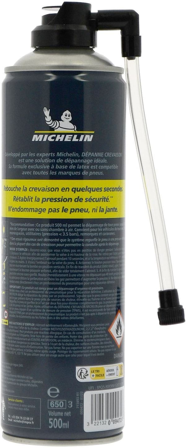 Punkteringsreparation - MICHELIN - Reparerar och pumpar upp utan demontering - 500ml