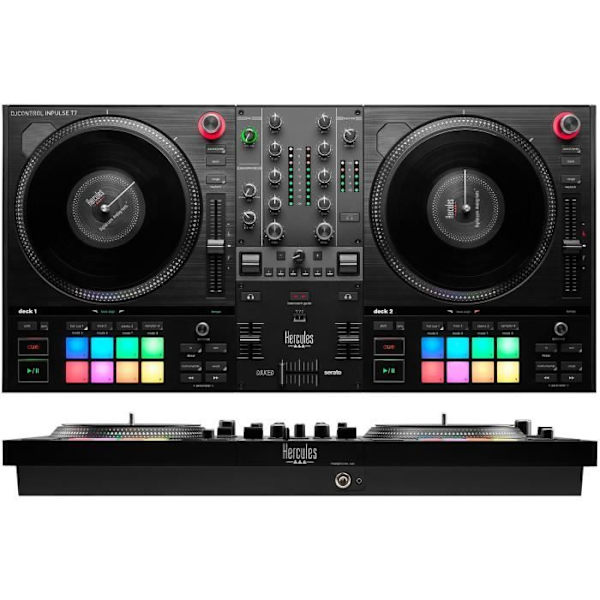 HERCULES DJCONTROL INPULSE T7 - Svart motoriserad DJ-kontroller med två däck