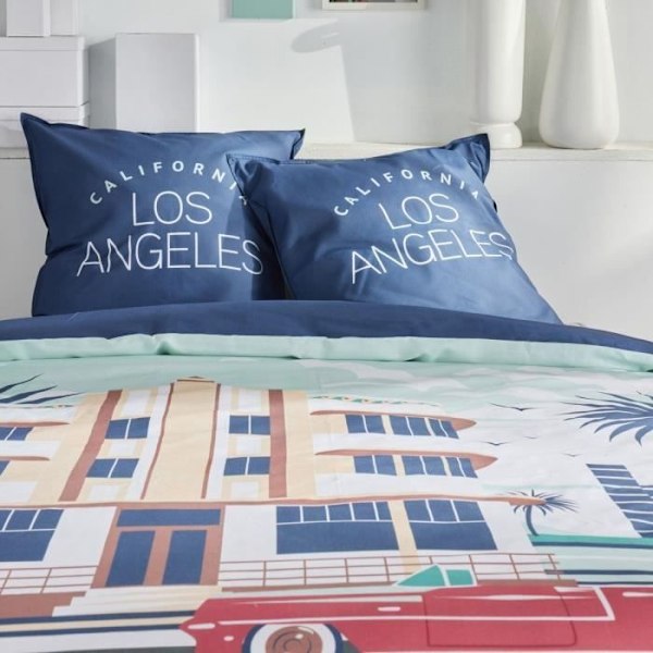 Sängkläder - IDAG - JAVA - 2 personer - 240x220 cm - Bomull - Los Angeles-tryck - Blå