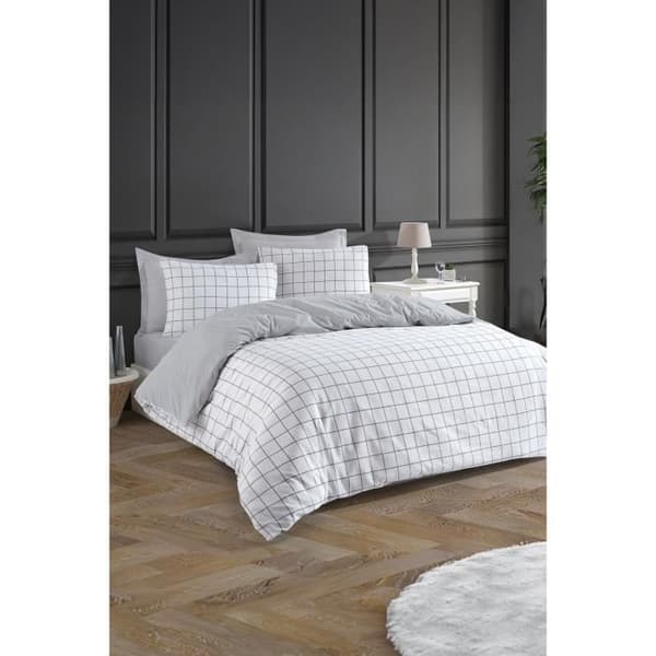 Bäddset - 1 påslakan 220 x 240 cm + 2 örngott 60 x 60 cm - 65% bomull, 35% polyester - Grå